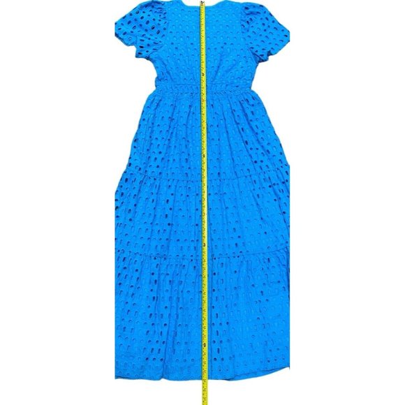 Anthropologie Sz S Dress The Somerset Maxi Eyelet turquoise Blue Tiered V-neck - Picture 10 of 16